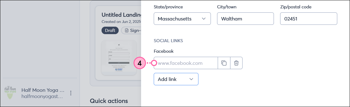 Profile flyout with Facebook social link field