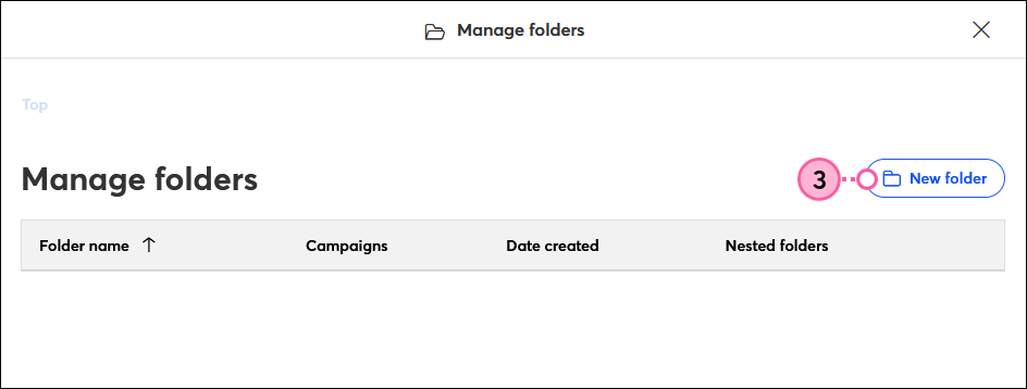 Manage Folders overlay with New Folder button