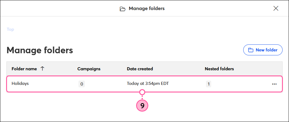 Manage Folders overlay with Top-level folder selected