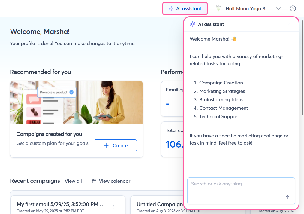 Dashboard with AI Assistant expanded