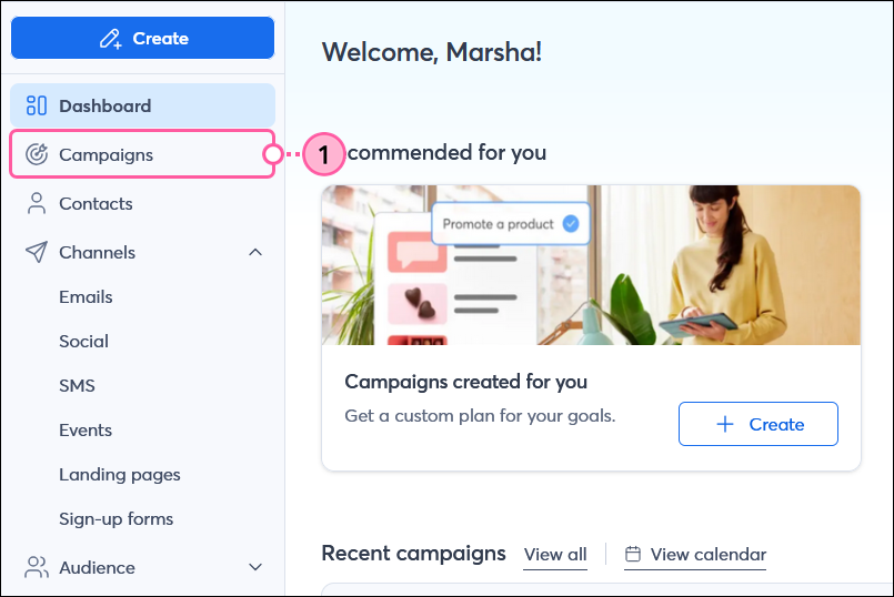 Campaigns tab in the left navigation