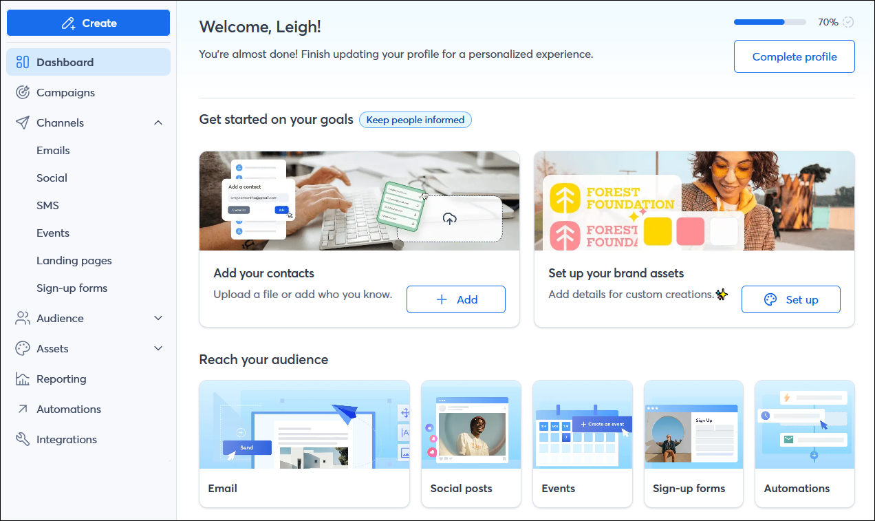 Getting started recommendations on homepage