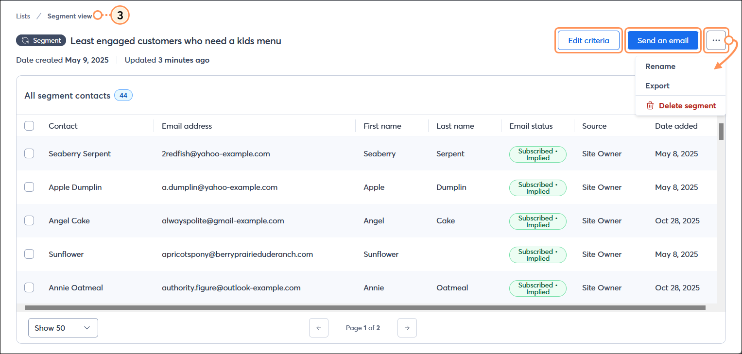 View all the contacts on a list or segment