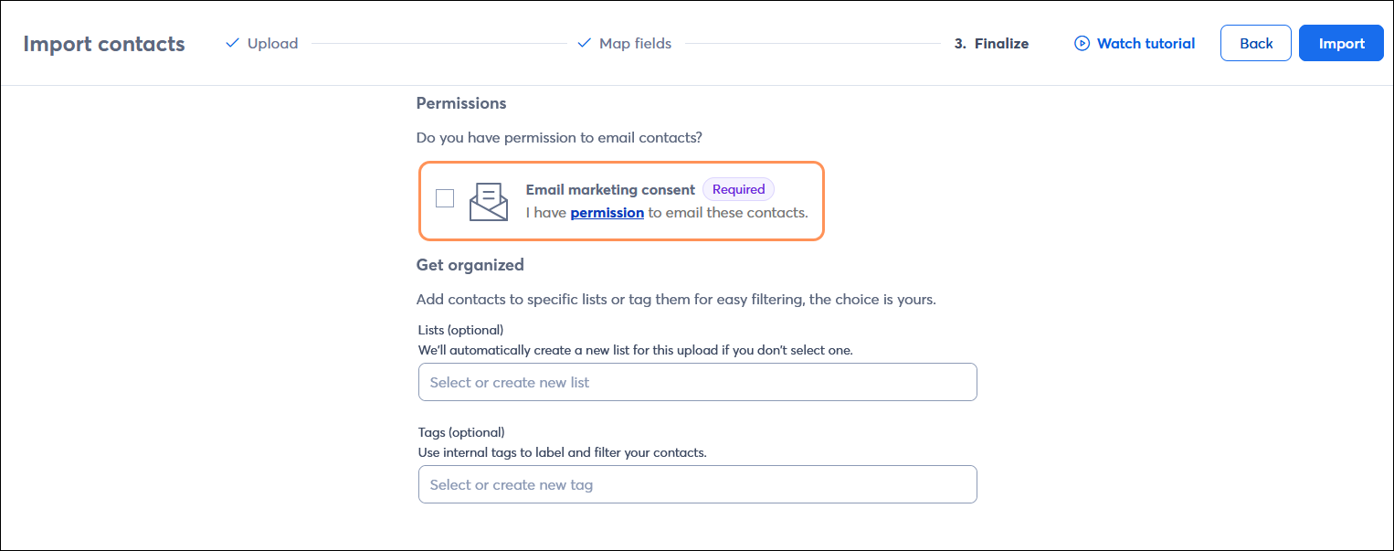 Import contacts Email consent section without advanced email permissions enabled