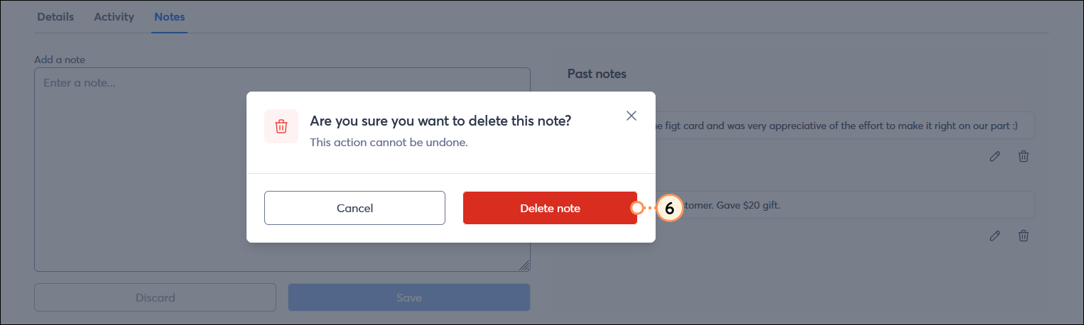 Are you sure you want to delete this note overlay with Delete note button