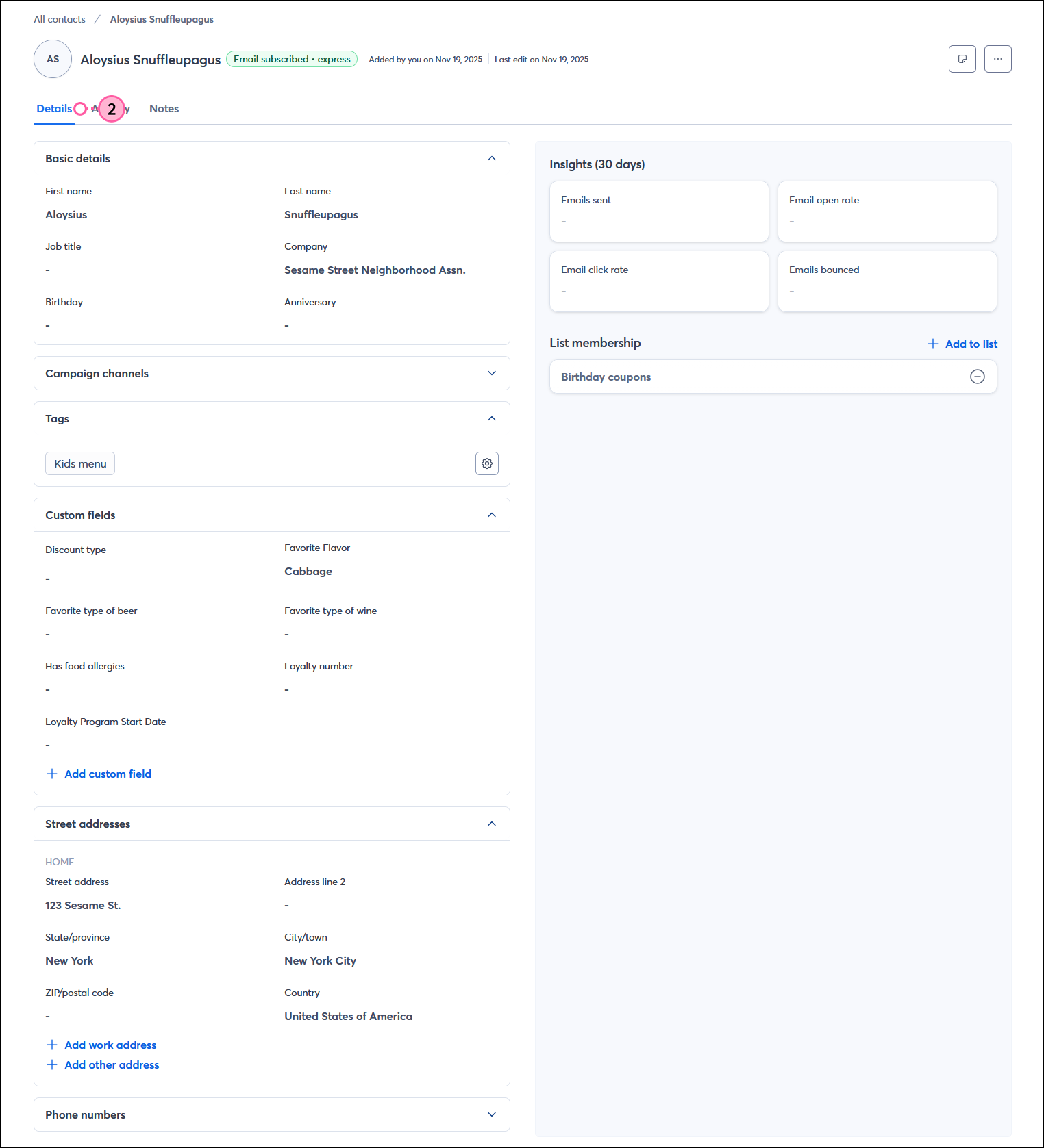 Contact record with Details tab selected