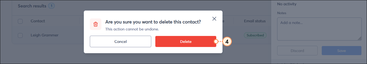 Are you sure you want to delete this contact overlay and Delete button