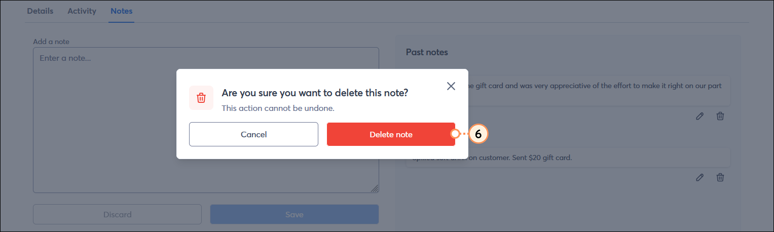 Are you sure you want to delete this note overlay with Delete note button