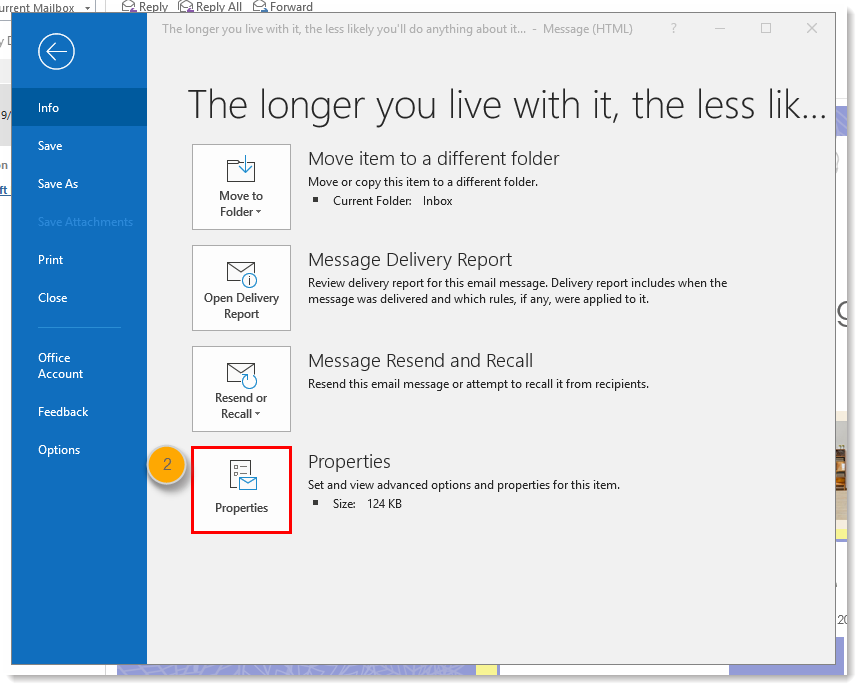 Outlook Email Properties.