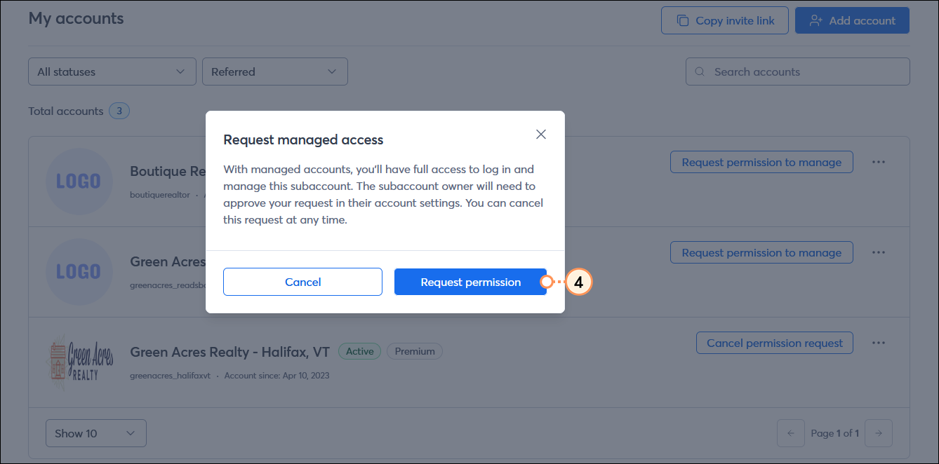 Request managed access overlay with Request permission button