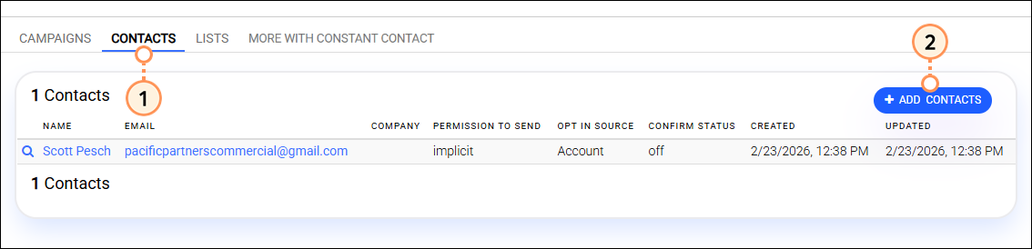 Contacts tab Add Contacts button