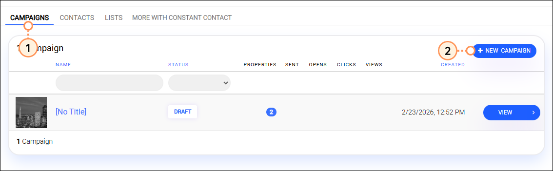 Campaigns tab Create Campaigns button