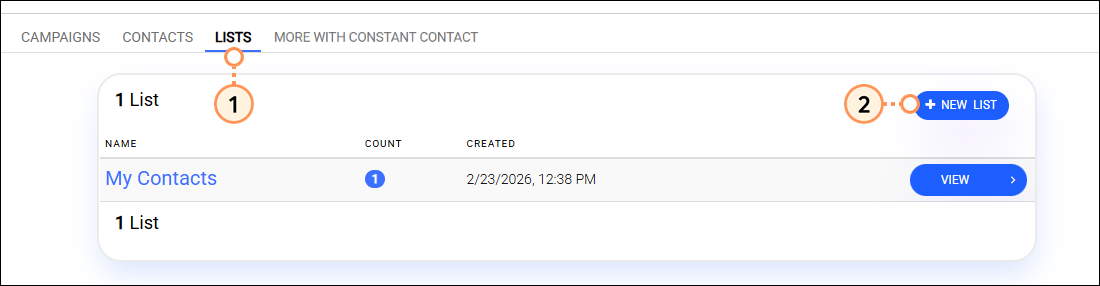 Lists tab and New List button
