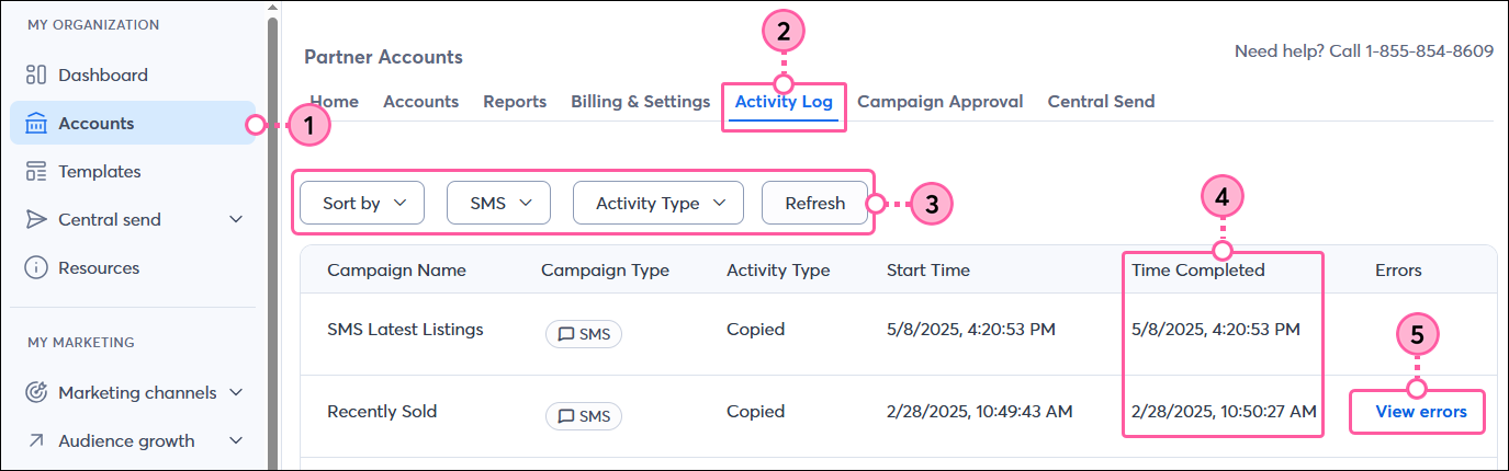 SMS Campaign Copy Activity Log
