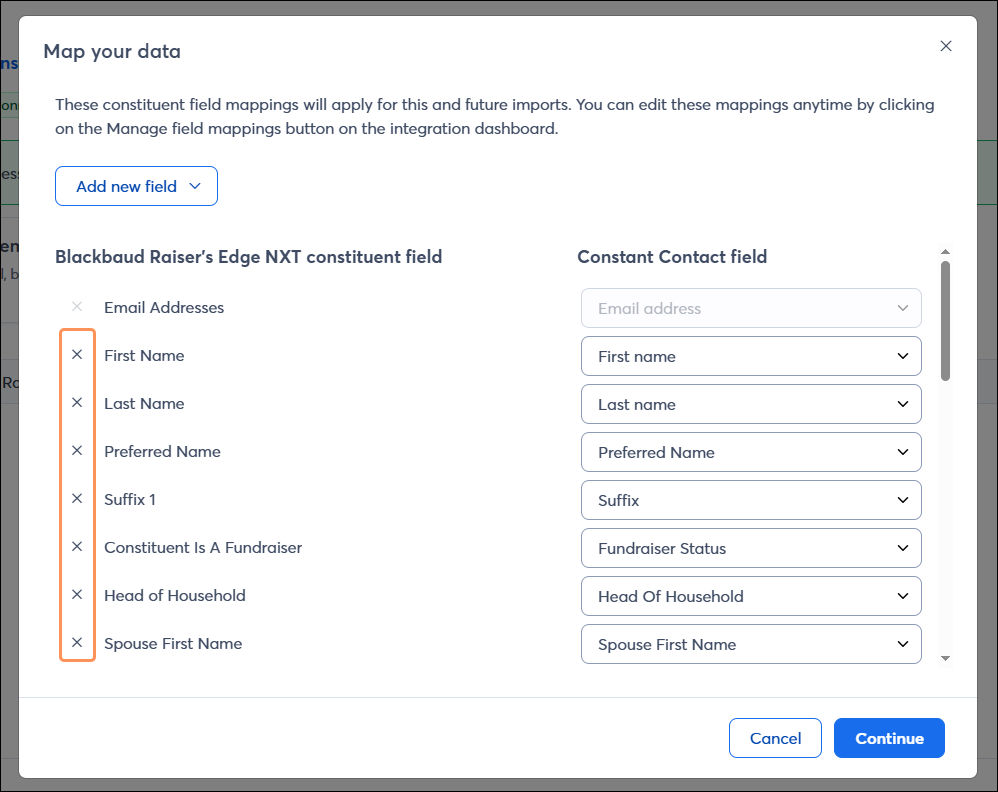 Add or remove fields