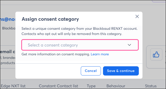 Blackbaud RENXT Constituent Import Consent Category Dropdown