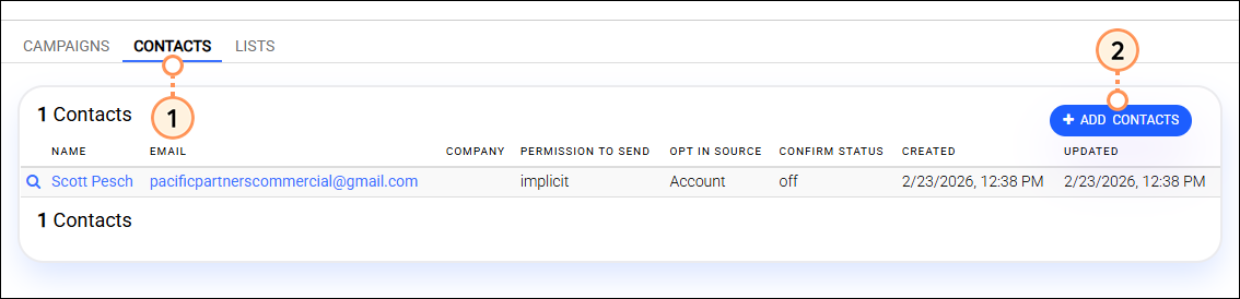 Contacts tab Add Contacts button