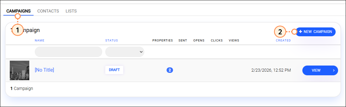 Campaigns tab Create Campaigns button