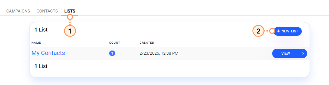 Lists tab and New List button