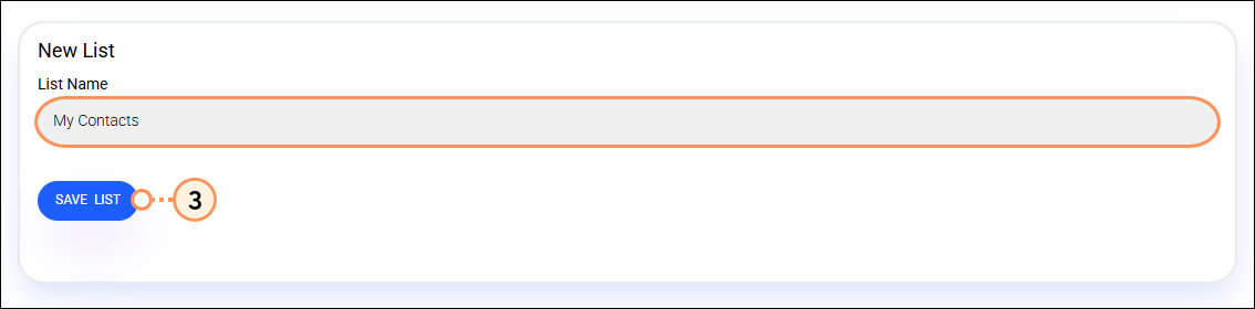 List name field and Save List button