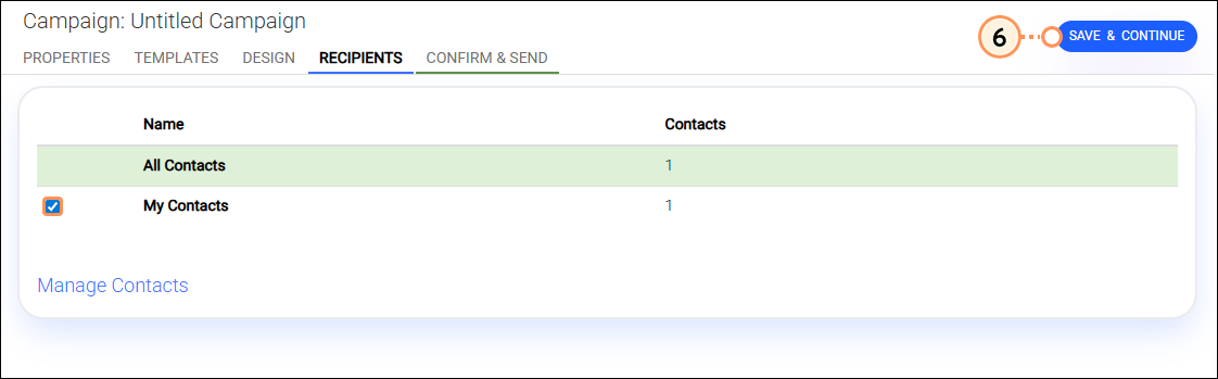List selection save and continue button