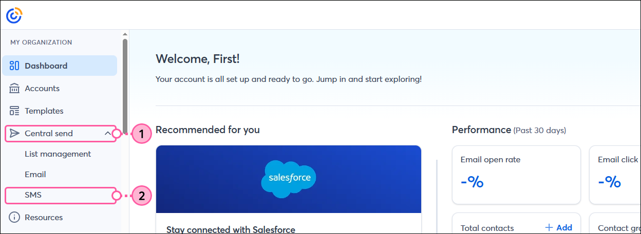 Central Send Dropdown SMS Option