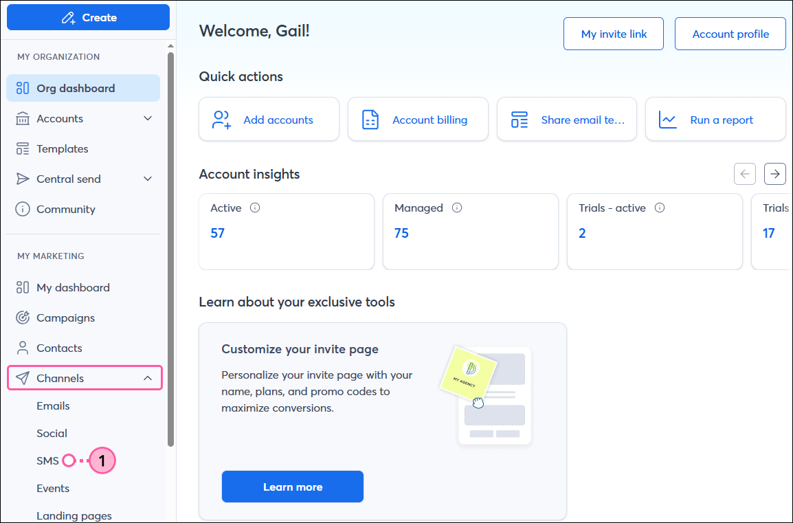 Marketing dropdown SMS option