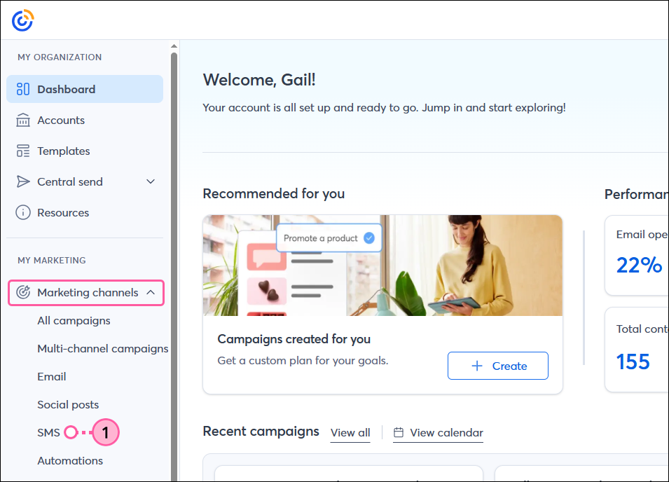 Marketing dropdown SMS option