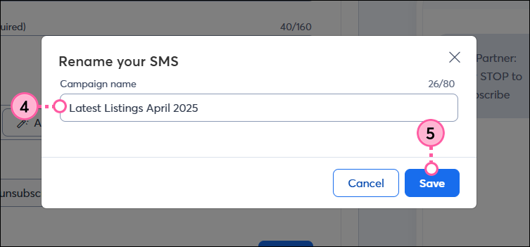 Enter new name for SMS campaign