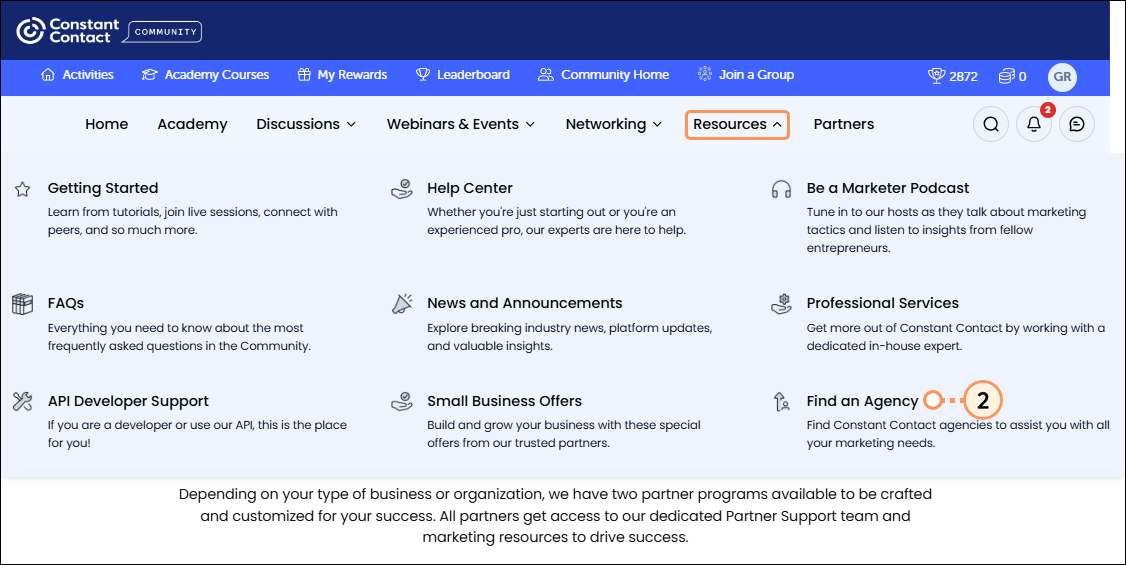 Resources dropdown Find an Agency option