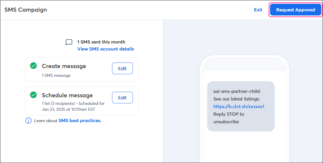 request approval for your sms campaign
