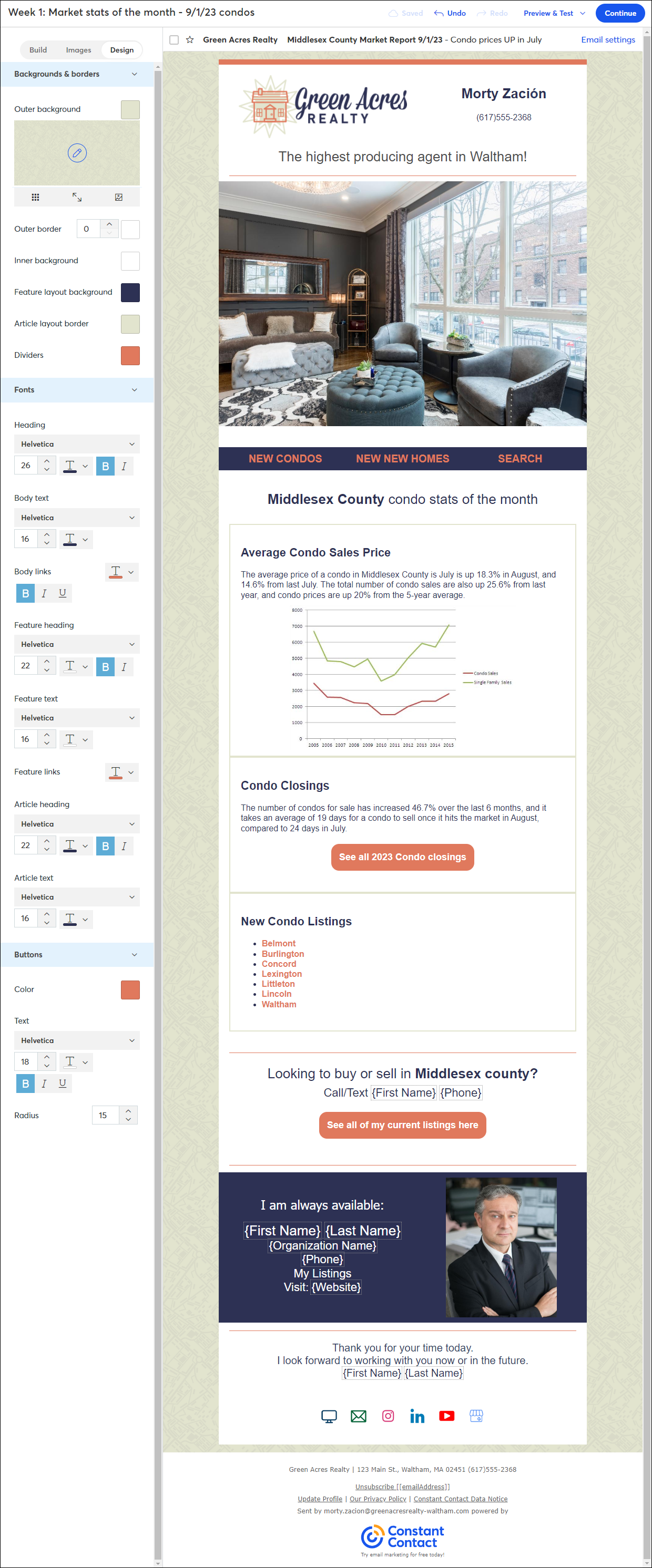 Example week one template with customized content and branding
