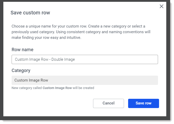 Enter name for custom row and category