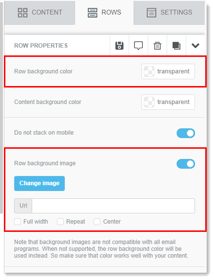 Set background color or image for row