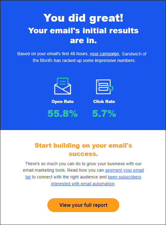 early results email