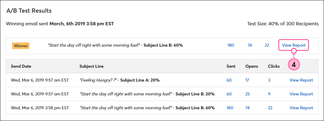 A/B Test Results and View Report Button