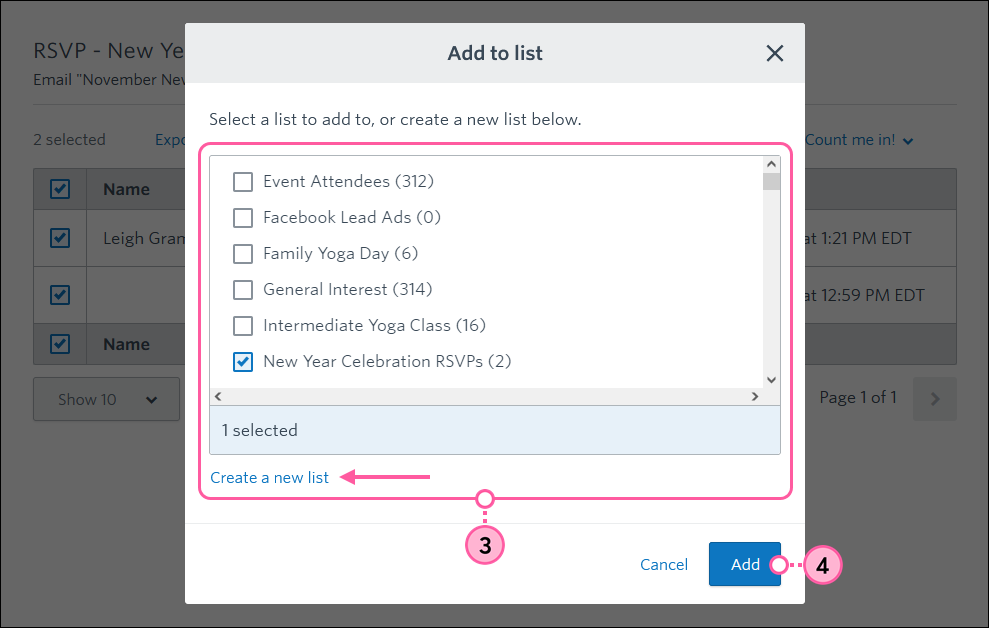 Email lists and Add button