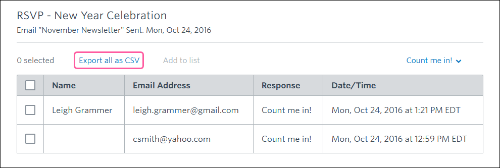 Export RSVP report