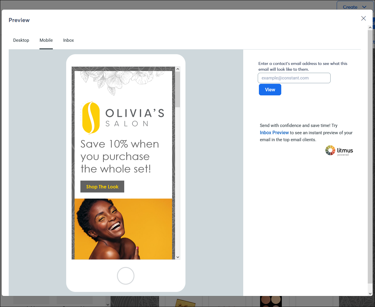 Mobile preview of an email with call-to-action-button at the top of the email that's visible without having to scroll