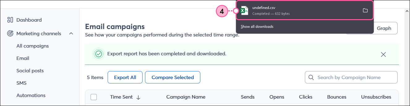 Report exported message with Downloaded file