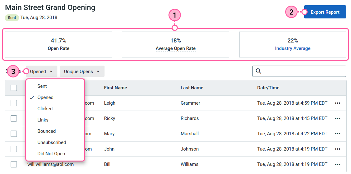 Drill-down Reports for Individual Email