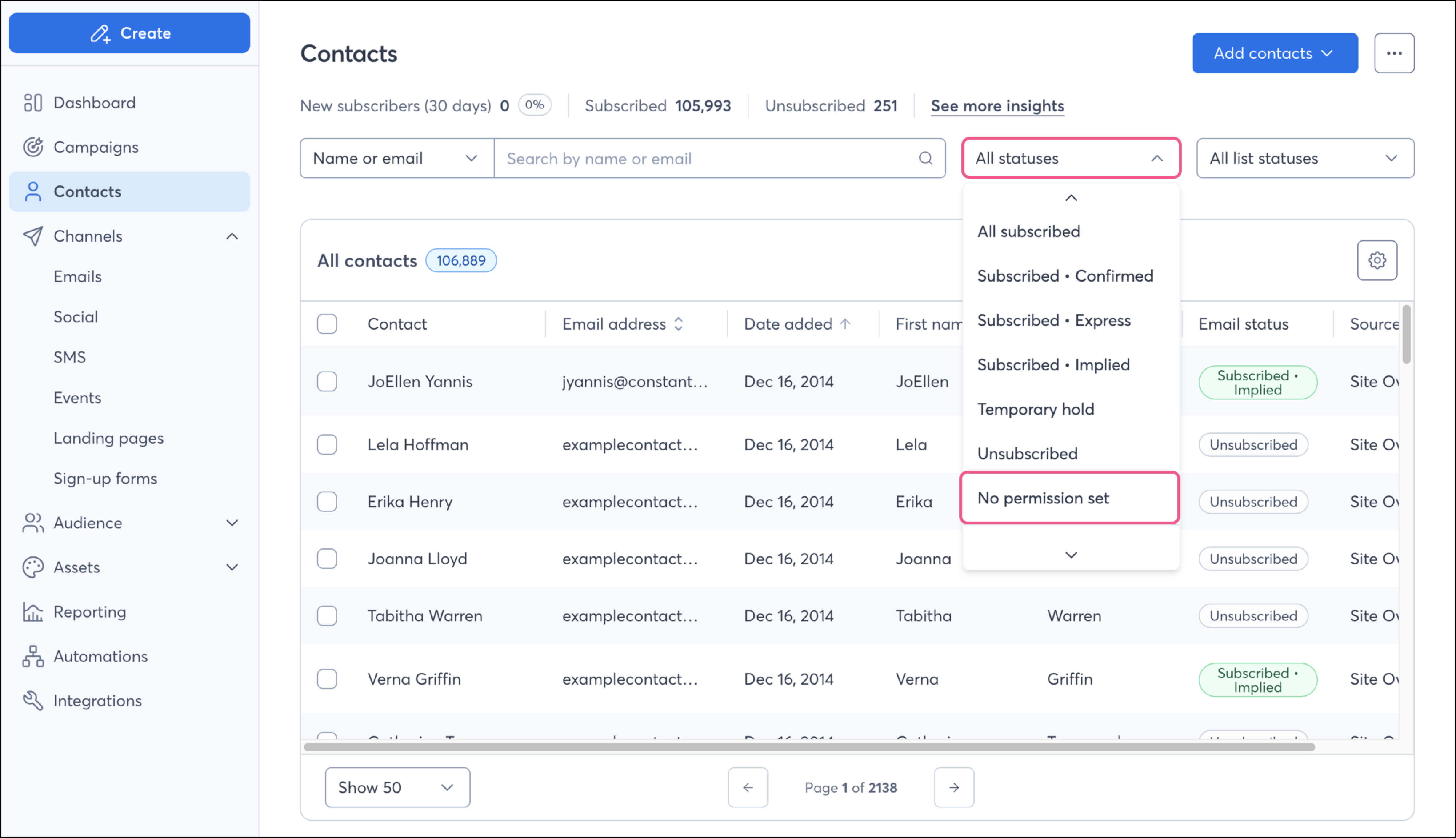 contacts no permission set highlighted