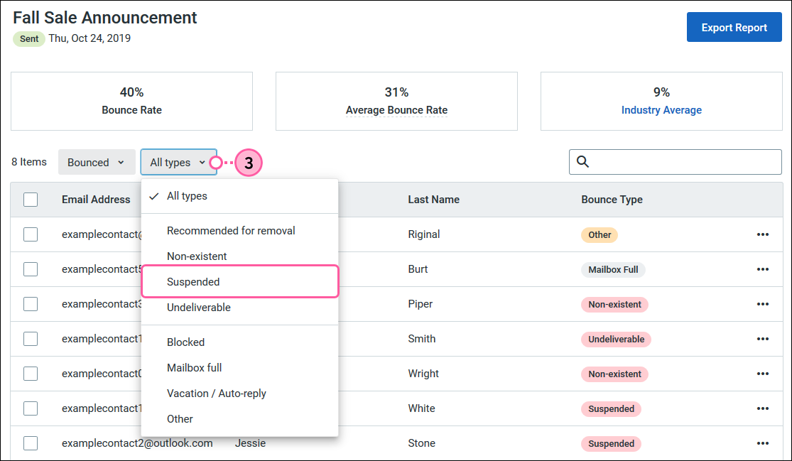 Suspended option in All types drop-down