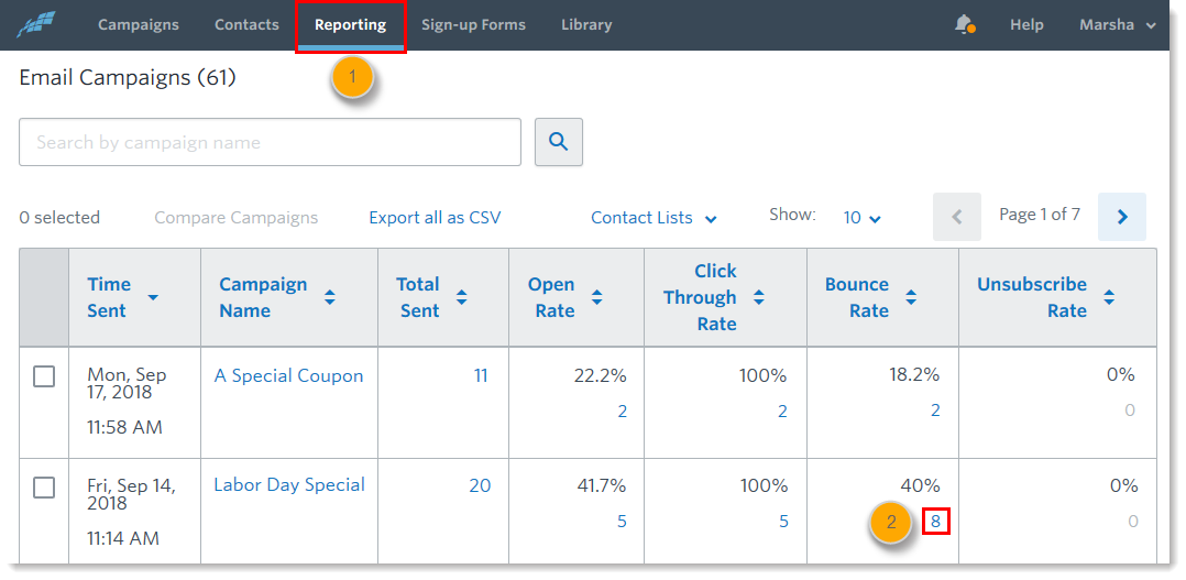 Reporting Tab and Hyperlinked Bounce Count