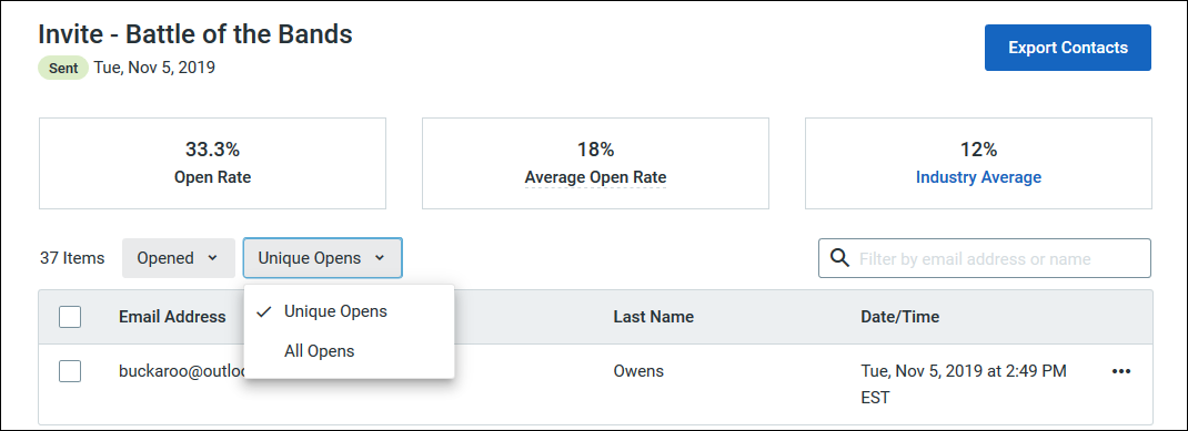 Opens Drop-down Menu