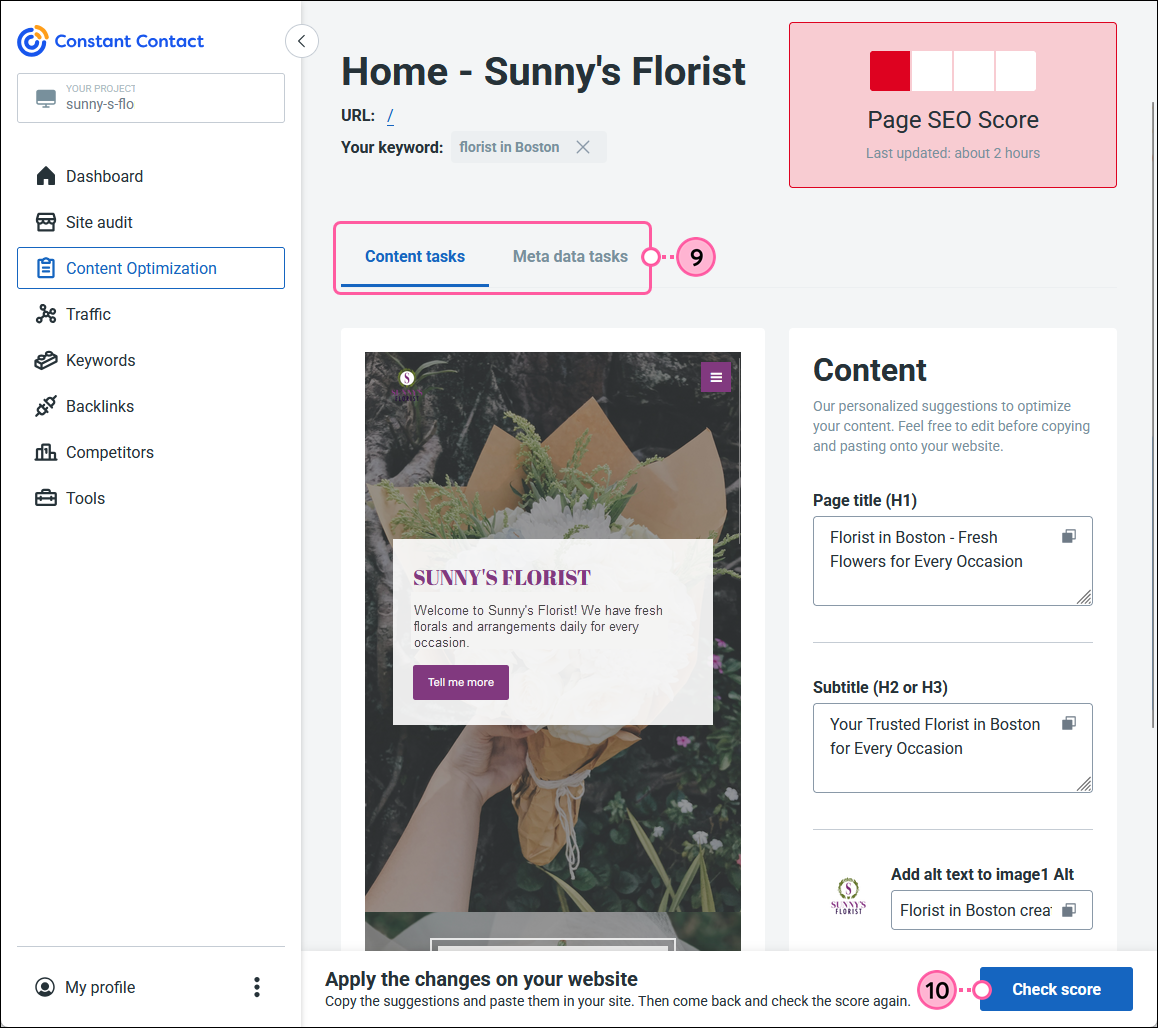 Content Tasks and Meta Data Tasks tabs