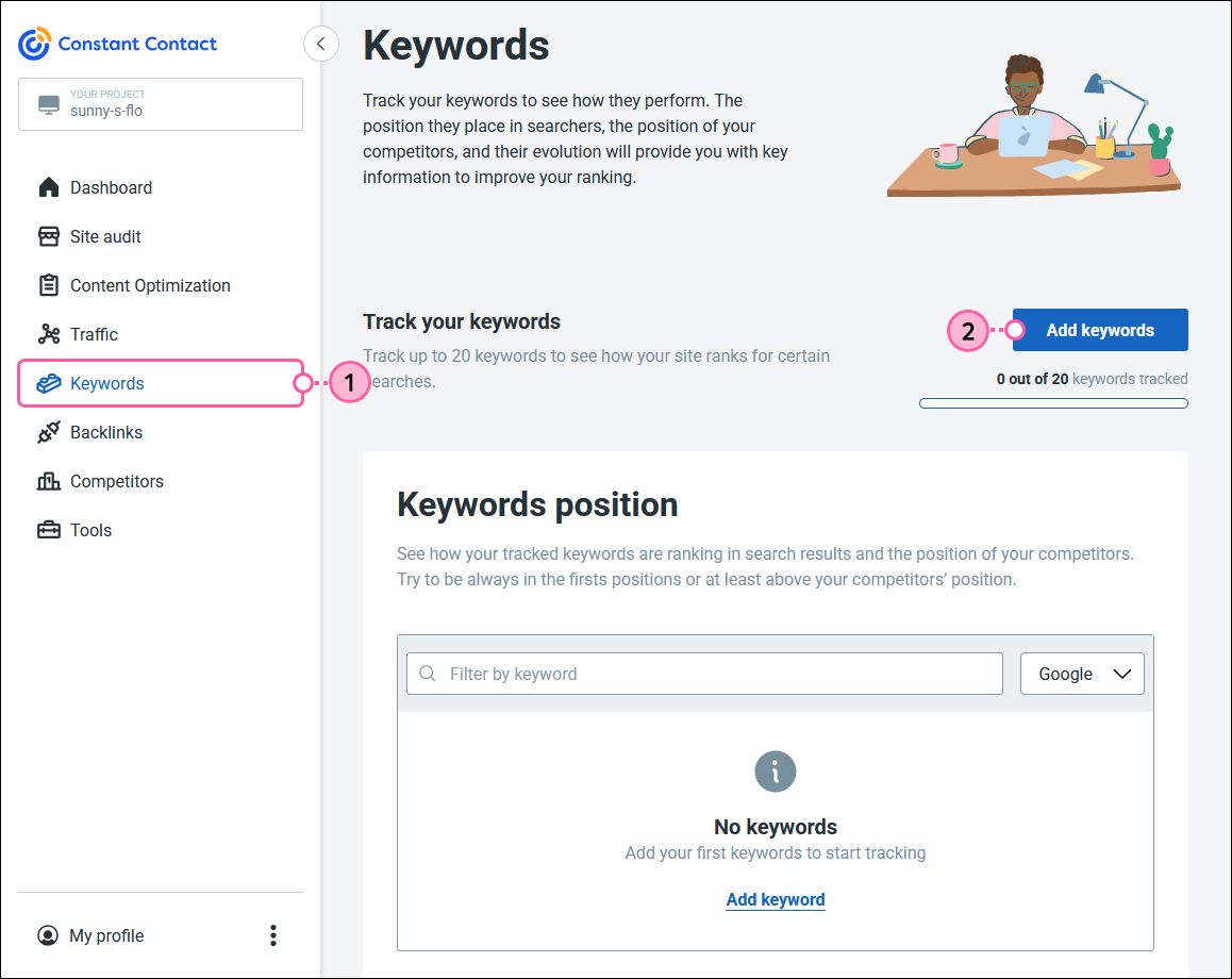 Keywords tab and Add Keywords button