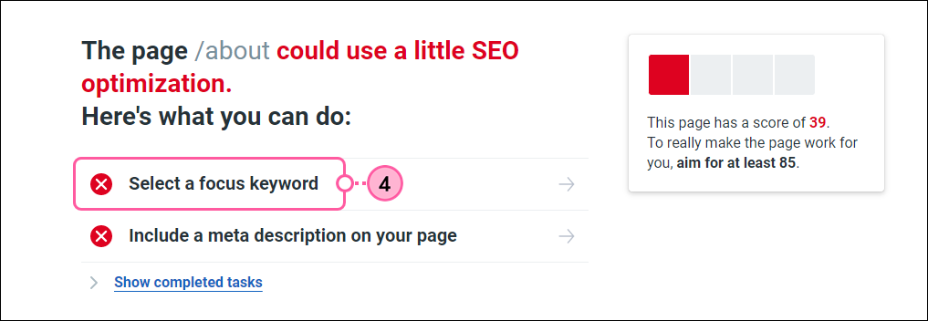 Tarea Select a Focus Keyword (Seleccionar una palabra clave de enfoque)