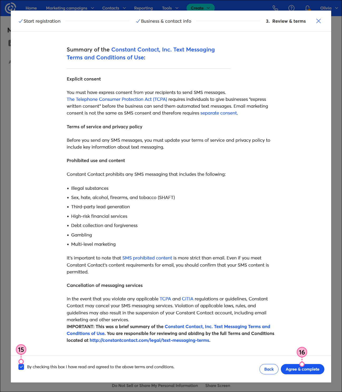 Register your account for SMS marketing