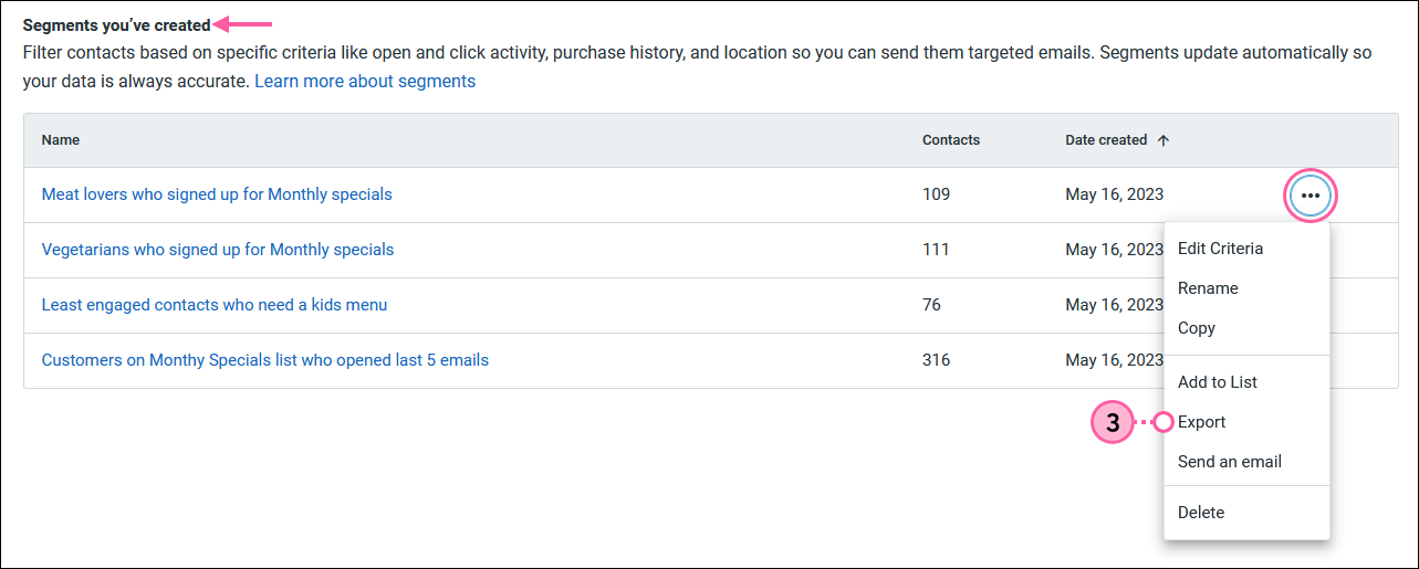 Export a segment of contacts into a spreadsheet